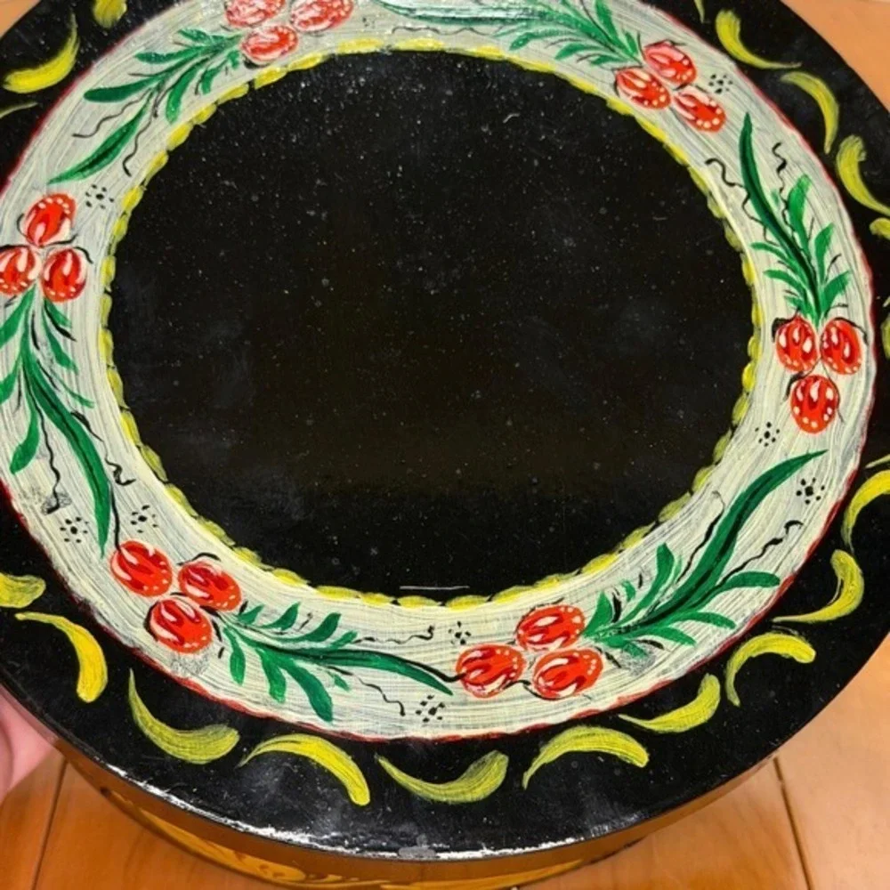 Hand Painted Folk Art Wooden Lidded Box – Pennsylvania Dutch Style 8.5